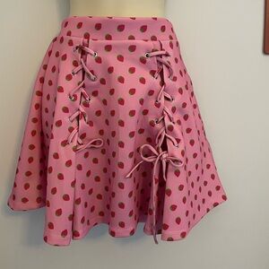 Hot Topic Strawberry Corset Front Lace Up Mini Skirt Pink Small
